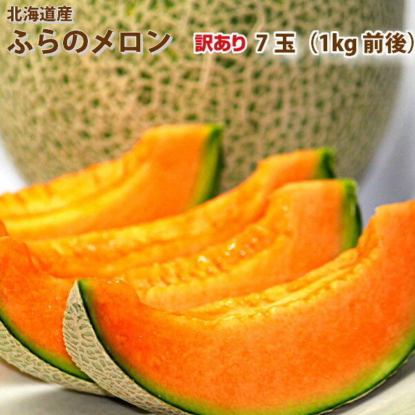 メロン 北海道富良野産 訳あり 赤肉メロン Sサイズ 1kg前後 7玉 送料無料