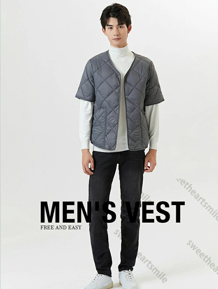 半袖ジャケット 中綿ジャケット メンズ ダウンジャケット 裏ボア 裏起毛 軽量 シンプル 無地 ポケット付き Vネック 保温 暖かい あったか インナー カーディガン 仕事 部屋着 重ね着 シニア 年寄り 高齢者 黒