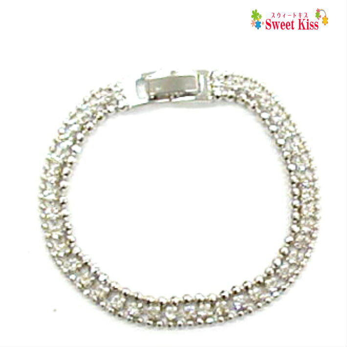 スウィートキス ラインストーン付 3連 ブレスレット (1コ) | シルバー カラー ゴールドカラー レディース キッズ 子供 上品 シンプル おしゃれ かわい...