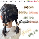 ミニ リボン ヘアゴム 2コセット チェック柄&レース柄 全6種 (2コ) | くすみカラー パステルカラー 女の子 キッズ ベビー ヘアアクセサリー 髪飾り ...