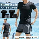 スポーティなデザインのメンズ用水着2点セット! 水着 上下セット 2点 メンズ 男性用 半袖トップス レイヤード風パンツ シンプル 無地 速乾性 海水浴 プール...