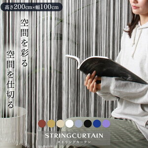 ストリングカーテン 間仕切り おしゃれ 紐 のれん ロング 暖簾 インテリア ひものれん フリンジ インテリア 北欧 高さ 200 cm 横 100 cm モダン アジアン 調 タペストリー ブラック ホワイト ブラウン ゴールド ブルー パープル