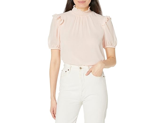 (取寄) トミーヒルフィガー ショート スリーブ ラッフル モック ネック トップ Tommy Hilfiger Short Sleeve Ruffle Mock Neck Top Powder