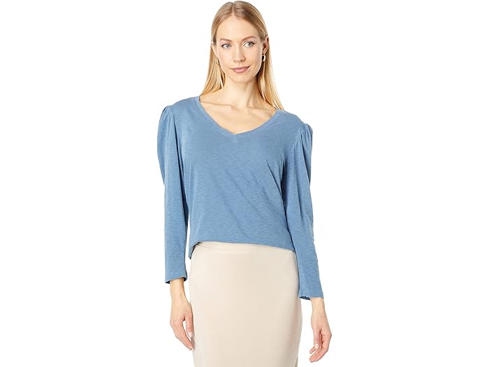 (取寄) サンドライ パフ スリーブ V-ネック トップ イン ピマ コットン SUNDRY Puff Sleeve V-Neck Top in Pima Cotton Pigment Ocean