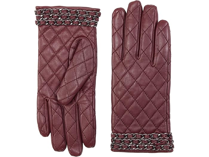 (取寄) バッジェリーミシュカ キルテッド レザー グローブ W/ チェイン Badgley Mischka Quilted Leather Gloves w/ Chain Burgundy