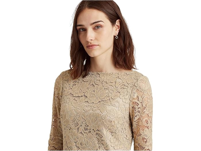 (取寄) ローレン ラルフローレン メタリック レース カクテル ドレス LAUREN Ralph Lauren Metallic Lace Cocktail Dress Gold Metallic/Sparkling Champagne