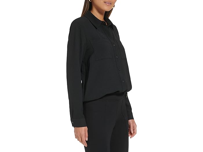 (取寄) カルバンクライン ロング スリーブ ボタン フロント ウィズ カラー Calvin Klein Long Sleeve Button Front with Collar Black