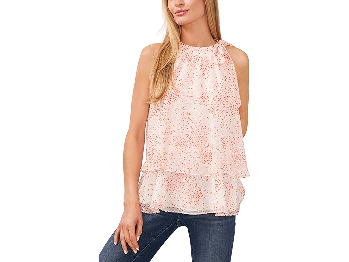(取寄) シーシー タイ ネック ホルター ダブル レイヤー ブラウザ CeCe Tie Neck Halter Double Layer Blouse New Ivory