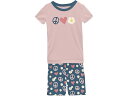 (取寄) キッキー パンツ キッズ ショート スリーブ グラフィック パジャマ セット ウィズ ショーツ (トドラー/リトル キッズ/ビッグ キッズ) Kickee Pants Kids Short Sleeve Graphic Pajama Set with Shorts (Toddler/Little Kids/Big Kids) Peace Love Happiness(4)
