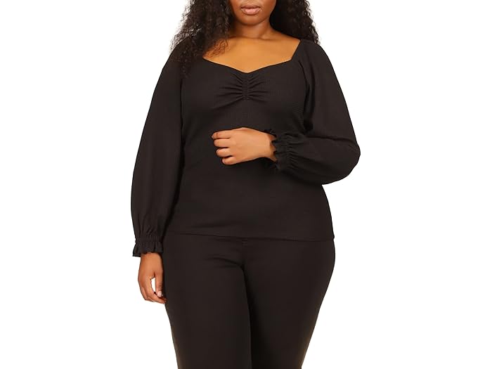 (取寄) マイケルコース プラス サイズ ロング スリーブ パフ スリーブ ルーシュド トップ MICHAEL Michael Kors Plus Size Long Sleeve Puff Sleeve Ruched Top Black