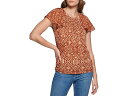 (取寄) カルバンクライン プリンテッド シフォン スリーブ W/ シアリング Calvin Klein Printed Chiffon Sleeve w/ Sheering Terra Multi(4)