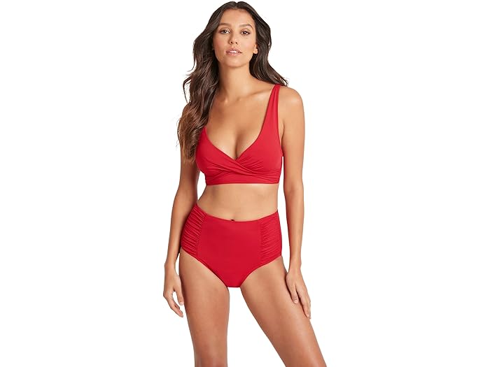 (取寄) シー レベル スイム エッセンシャル ギャザード サイド ハイウェスト パンツ SEA LEVEL SWIM Essentials Gathered Side High-Waist Pant Red
