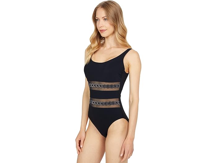 (取寄) ゴテックス ワン ショルダー ワンピース W/ ゴールド ループ デザイン デティール Gottex One Shoulder One-Piece w/ Gold Loop Design Details Black/Gold