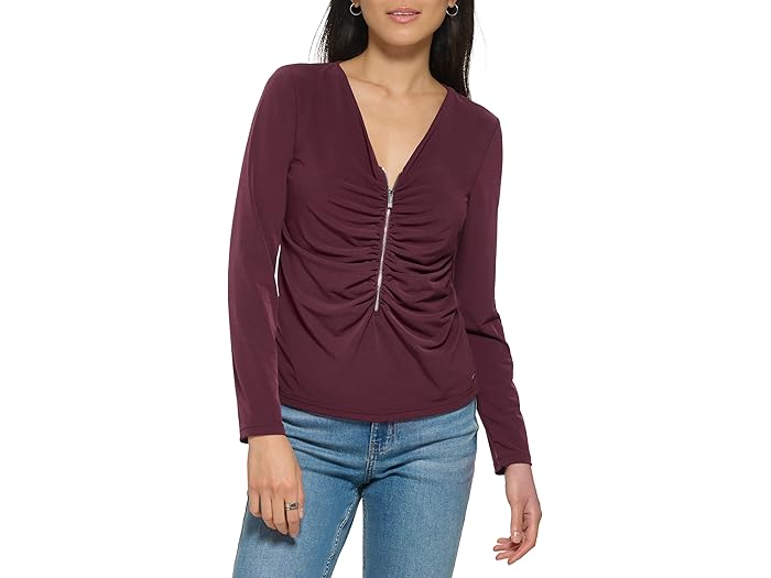 (取寄) カルバンクライン ロング スリーブ ルーシュド ジップ フロント Calvin Klein Long Sleeve Ruched Zip Front Port