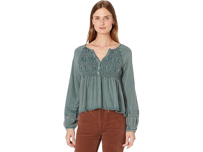 (取寄) ラッキーブランド テクスチャー ベビードール トップ Lucky Brand Textured Babydoll Top Balsam Green