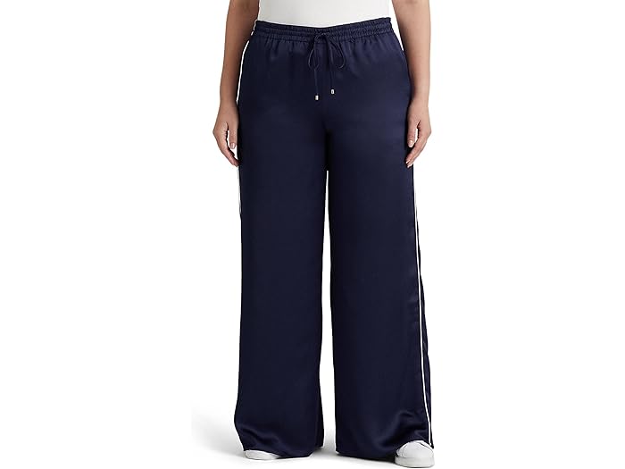 (取寄) ローレン ラルフローレン プラス サイズ サイド-ストライプ シャルムーズ ワイド-レッグ パンツ LAUREN Ralph Lauren Plus Size Side-Stripe Charmeuse Wide-Leg Pants French Navy/White