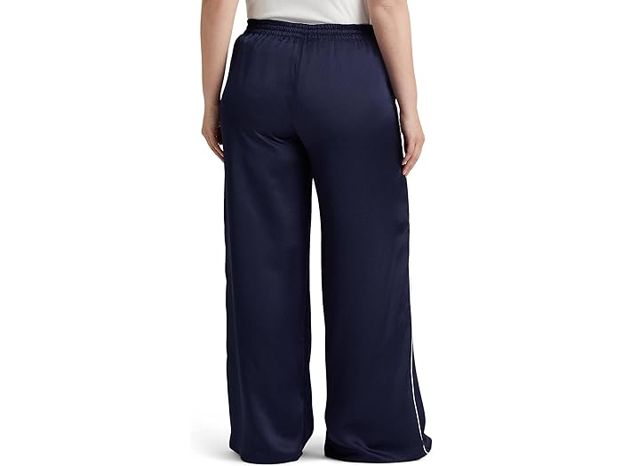 (取寄) ローレン ラルフローレン プラス サイズ サイド-ストライプ シャルムーズ ワイド-レッグ パンツ LAUREN Ralph Lauren Plus Size Side-Stripe Charmeuse Wide-Leg Pants French Navy/White