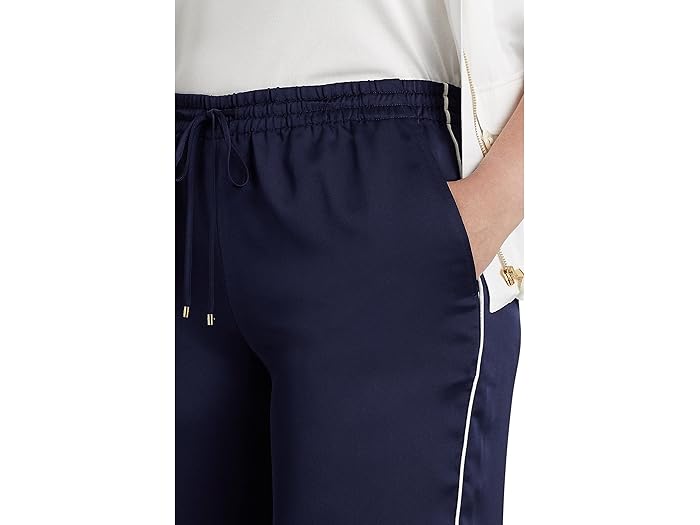 (取寄) ローレン ラルフローレン プラス サイズ サイド-ストライプ シャルムーズ ワイド-レッグ パンツ LAUREN Ralph Lauren Plus Size Side-Stripe Charmeuse Wide-Leg Pants French Navy/White