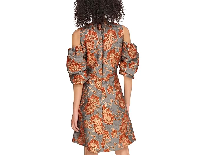 (取寄) ヴィンスカムート ジャカード コールド-ショルダー フィットアンドフレア ドレス Vince Camuto Jacquard Cold-Shoulder Fit-and-Flare Dress Rust