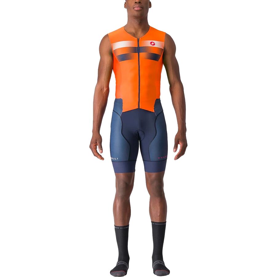 取寄 カステリ メンズ フリー サンレモ 2 スリーブレス トライ スーツ - メンズ Castelli men Free Sanremo 2 Sleeveless Tri Suit - Men s Brilliant Orange/Belgian Blue-White