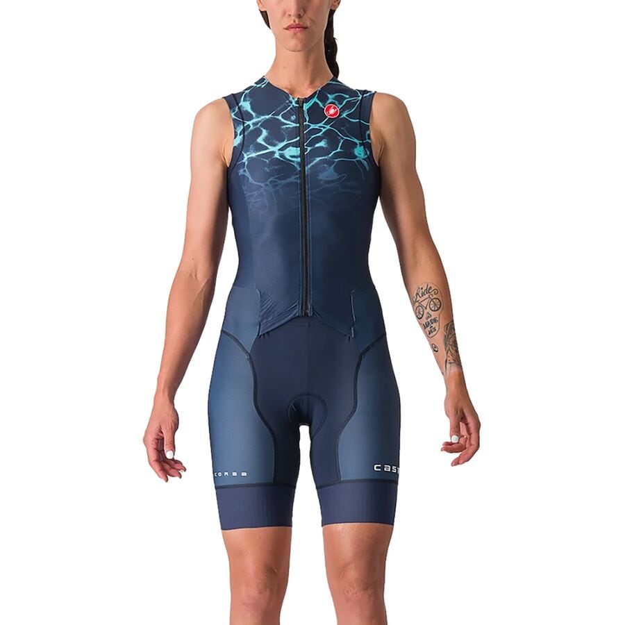 取寄 カステリ レディース フリー サンレモ スリーブレス トライ スーツ - ウィメンズ Castelli women Free Sanremo Sleeveless Tri Suit - Women s Belgian Blue/Light Turquoise