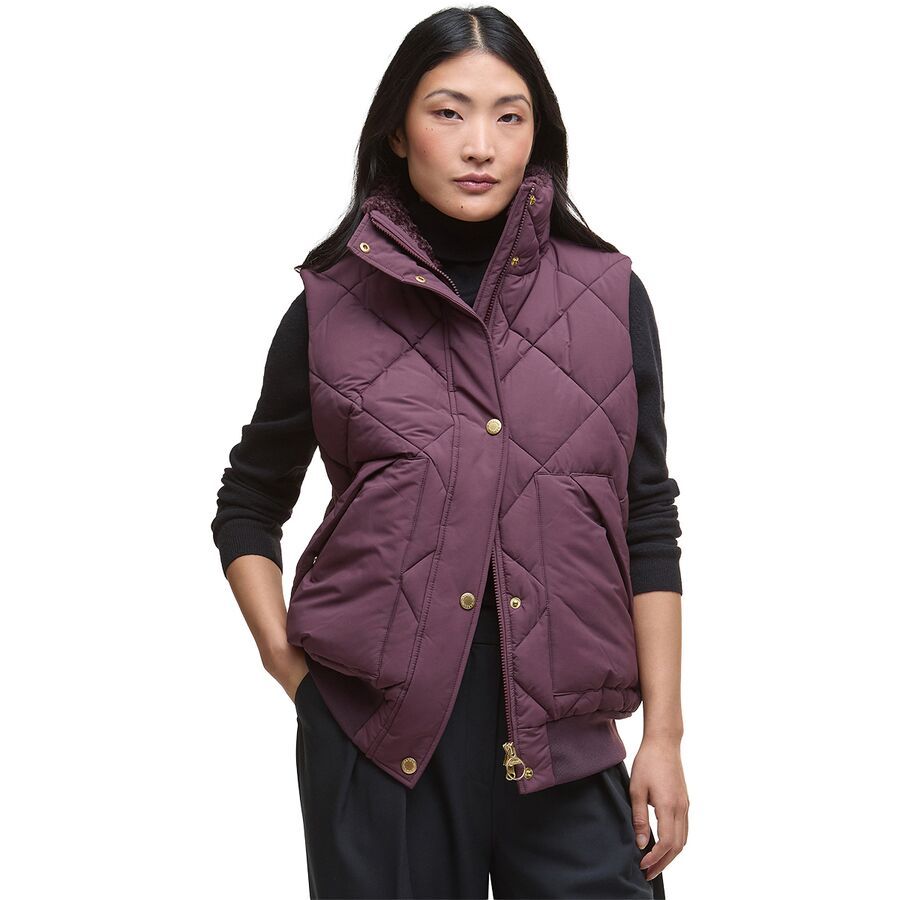 (取寄) バブアー レディース ベッキー パファー ジレ - ウィメンズ Barbour women Becky Puffer Gilet - Women's Black Cherry/Muted Tartan