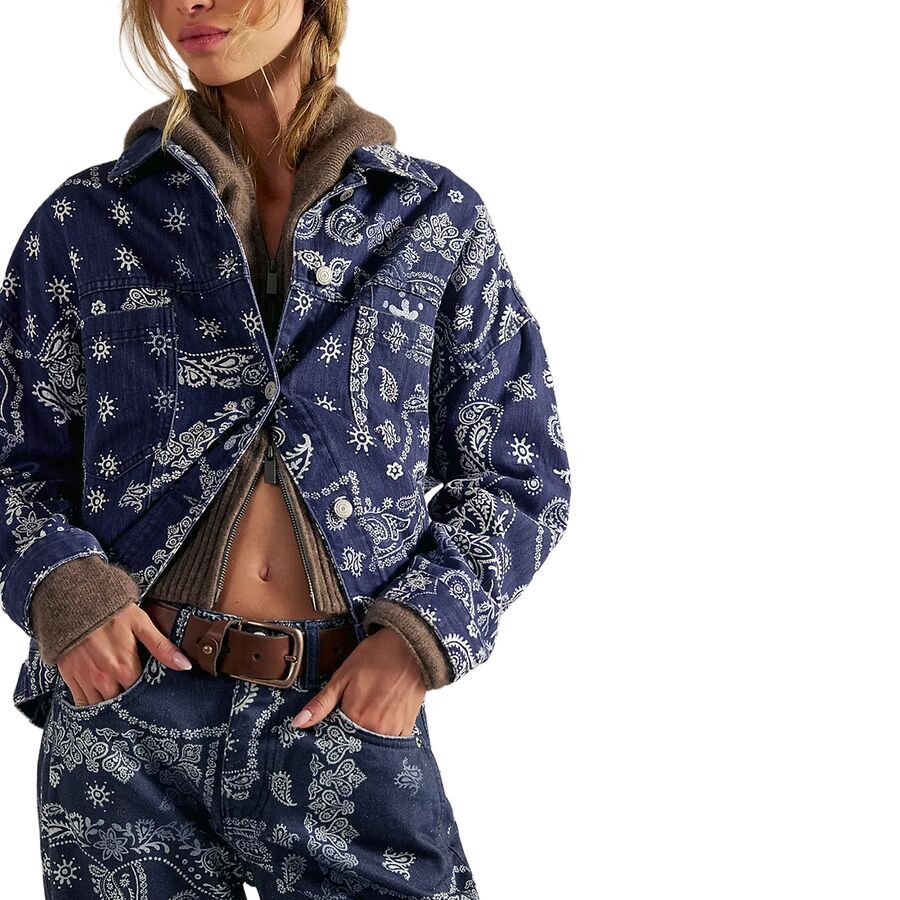 (取寄) フリーピープル レディース オパール スイング プリンテッド デニム ジャケット - ウィメンズ Free People women Opal Swing Printed Denim Jacket - Women's Navy Combo- Bandana
