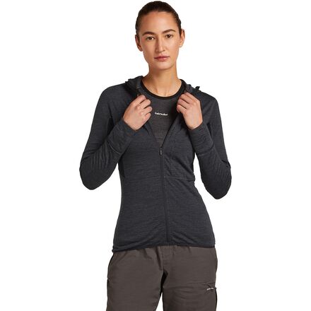 (取寄) アイスブレイカー レディース メリノ ブレンド 200 リアルフリース ディセンダー ジップ ブーディ - ウィメンズ Icebreaker women Merino Blend 200 RealFleece Descender Zip Hoodie - Women's Jet Heather/Black/Cb
