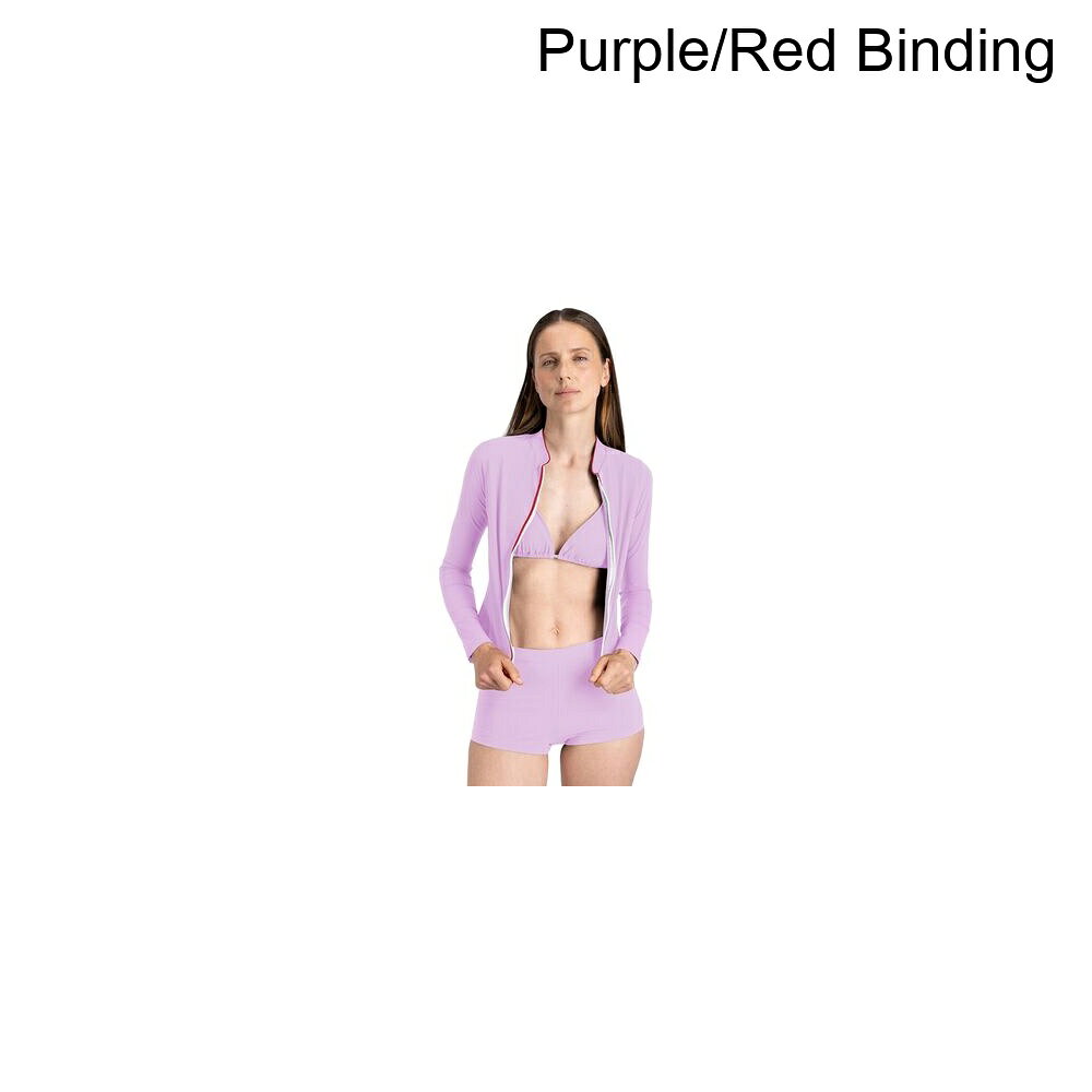 (取寄) レディース ラッシュ ガード ウィズ ジップ - ウィメンズ Wallien women Rash Guard with Zip - Women's Purple/Red Binding