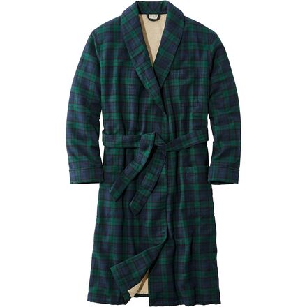 Bathrobes - (取寄) エルエルビーン メンズ スコッチ プレイド フランネル シェルパ ライン ローブ - メンズ L.L.Bean men Scotch Plaid Flannel Sherpa Lined Robe - Men's Black Watch