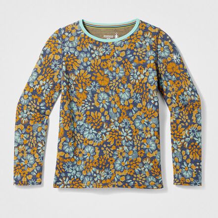 (取寄) スマートウール キッズ メリノ 250 ベースレイヤー— クルー トップ - キッズ Smartwool kids Merino 250 Baselayer Crew Top - Kids' Pacific Blue Floral 3