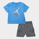 (取寄) ジョーダン インファント ジャンプマン フライト T-シャツ アンド カーゴ ショーツ セット Infant Jordan Jumpman Flight T-Shirt and Cargo Shorts Set blue/dark grey 65C321_M19