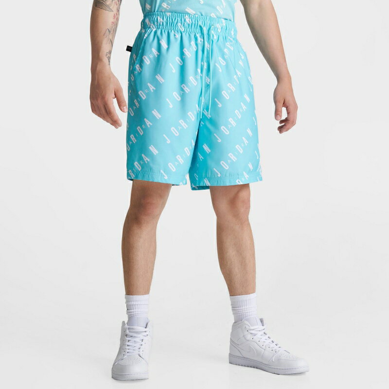 (取寄) ジョーダン メンズ エッセンシャル オールオーバー プリント プールサイド スイム ショーツ Men's Jordan Essentials Allover Print Poolside Swim Shorts bleached aqua/white DX9673_464