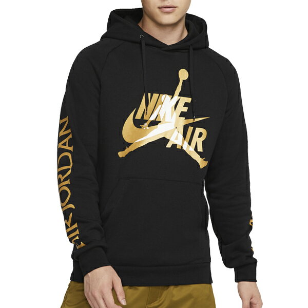 ジョーダン メンズ パーカー ジャンプマン NIKE AIR ダブルロゴ クラシック フリース ブラック ゴールド Jordan Men's Jumpman Classics Fleece Hoodie Black Gold 送料無料