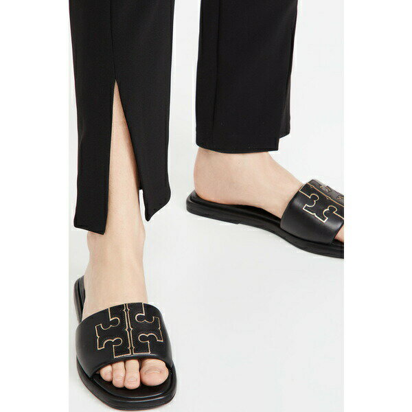 (取寄)トリーバーチ レディース ダブル T スポーツ スライド Tory Burch Women's Double T Sport Slides PerfectBlack Gold 送料無料