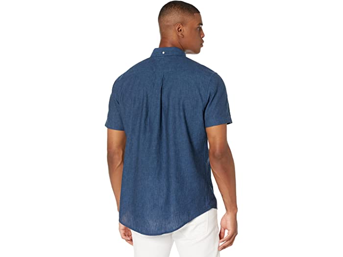 (取寄)トミー ヒルフィガー メンズ リネン ショート スリーブ ボタンダウン シャツ イン カスタム フィット Tommy Hilfiger Men's Linen Short Sleeve Button-Down Shirt in Custom Fit Sky Captain