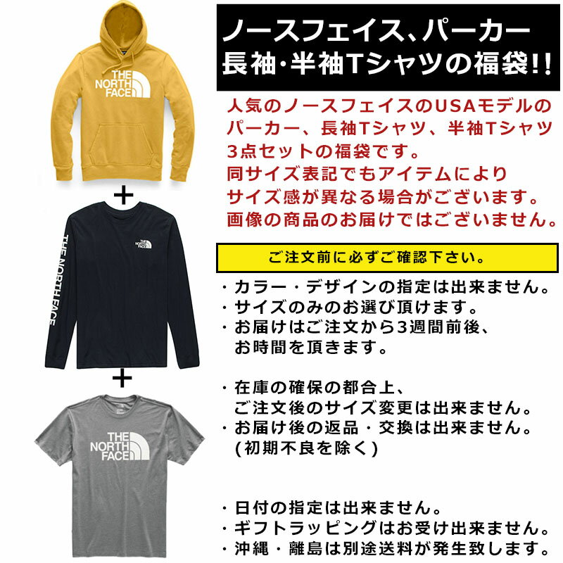 ノースフェイス 福袋 パーカー 長袖 半袖 Tシャツ メンズ 3点セット USAモデル THE North Face 送料無料 メンズ ブランド 福袋 お得な 半袖Tシャツ 長袖Tシャツ スウェットパーカー 3点セット福袋 2025 予約 2024 取寄 送料無料 まとめ買い お楽しみ袋 冬 冬服 冬セット
