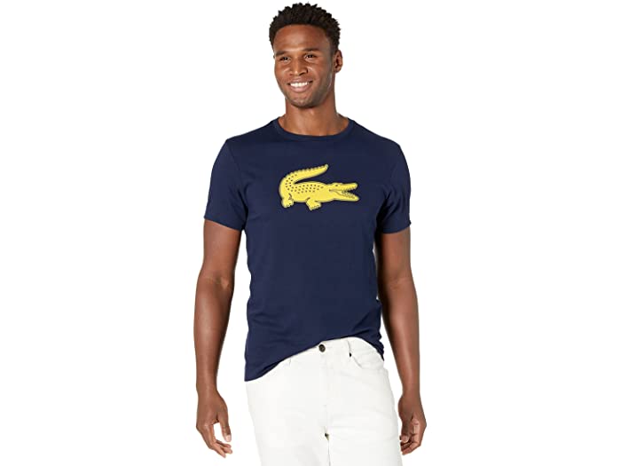 (取寄)ラコステ メンズ ショート スリーブ ソリッド カラー クロコダイル ロゴ ティー Lacoste Men's Short Sleeve Solid Color Crocodile Logo Tee Navy Blue/Broom