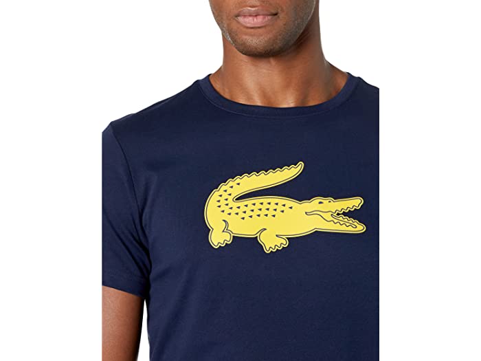 (取寄)ラコステ メンズ ショート スリーブ ソリッド カラー クロコダイル ロゴ ティー Lacoste Men's Short Sleeve Solid Color Crocodile Logo Tee Navy Blue/Broom