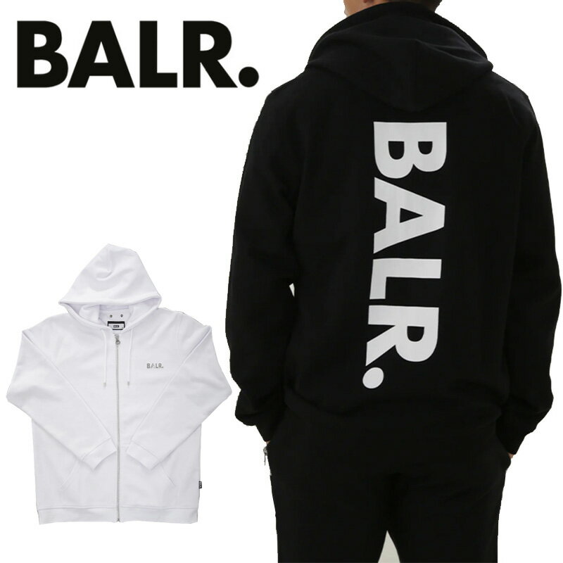 BALR. ボーラー パーカー メンズ 日本限定 ブラック ホワイト スウェット フルジップ バックプリント ビッグロゴ 背面ロゴ Qシリーズ ストレイ ジップ スルー ビッグ ロゴ フーディー JP Q-Series Straight Zip Through Big Logo Hoodie