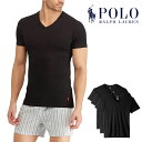 ポロ ラルフローレン メンズ 半袖 Tシャツ スリムフィット コットン Vネック 3枚セット ブラック 綿100% ロゴ おしゃれ シンプル ブランド 無地 肌...