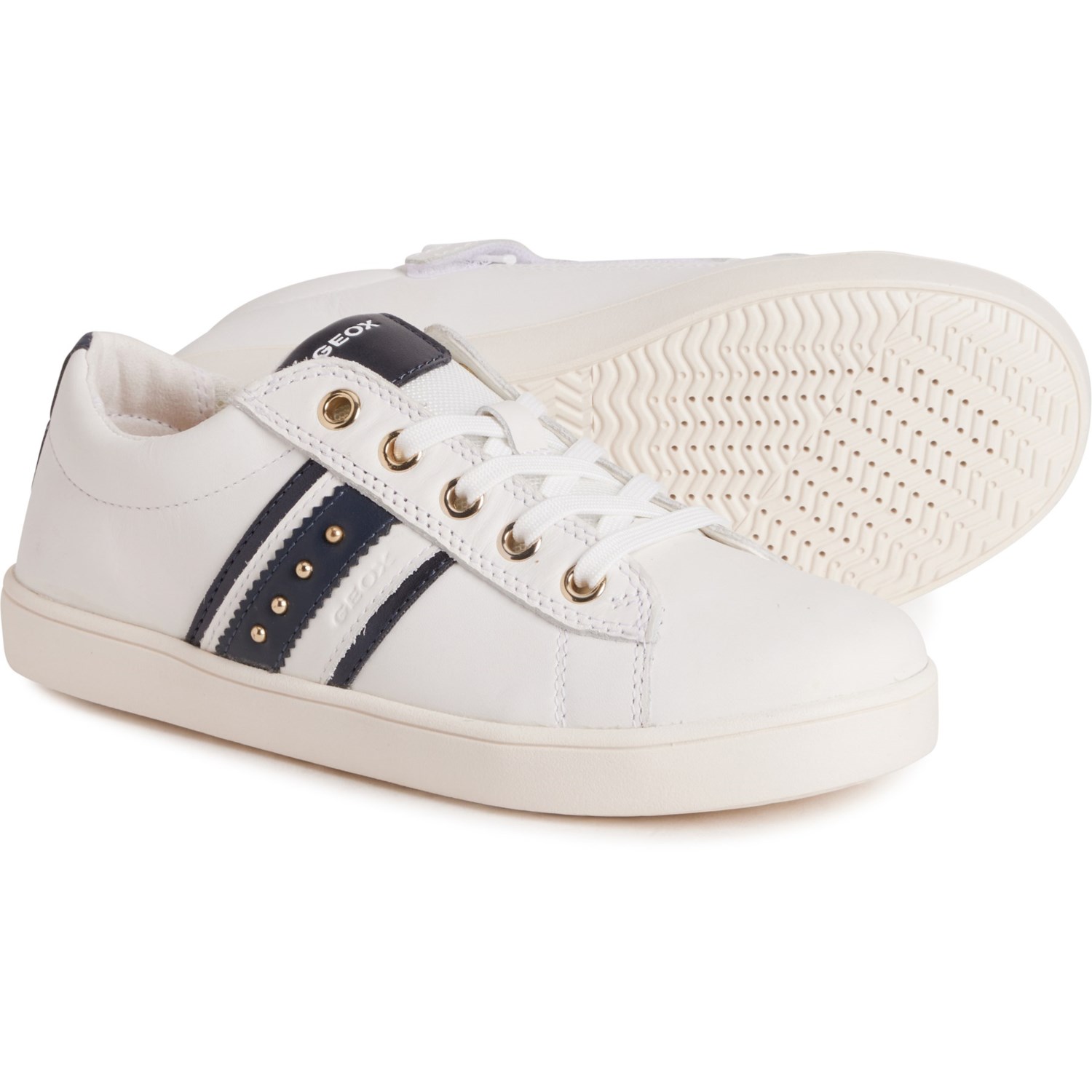(取寄) ジェオックス ガールズ ケテ ジップ-オン スニーカー Geox Girls Kathe Zip-On Sneakers White/Navy
