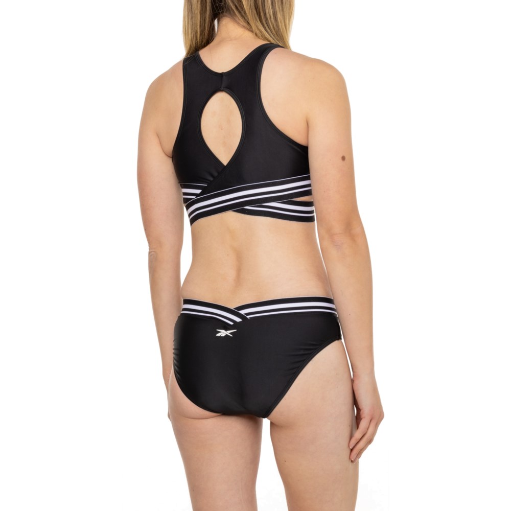 (取寄) リーボック ハイ ネック アンド ヒップスター スイム ボトム ビキニ セット - Upf 50+ Reebok High Neck and Hipster Swim Bottoms Bikini Set - UPF 50+ Black/White