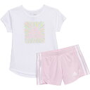 (取寄) アディダス リトル ガールズ グラフィック Tシャツ アンド 3ストライプ メッシュ ショート セット - ショート スリーブ adidas Litt...