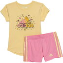 (取寄) アディダス リトル ガールズ グラフィック Tシャツ アンド 3ストライプ メッシュ ショート セット - ショート スリーブ adidas Litt...