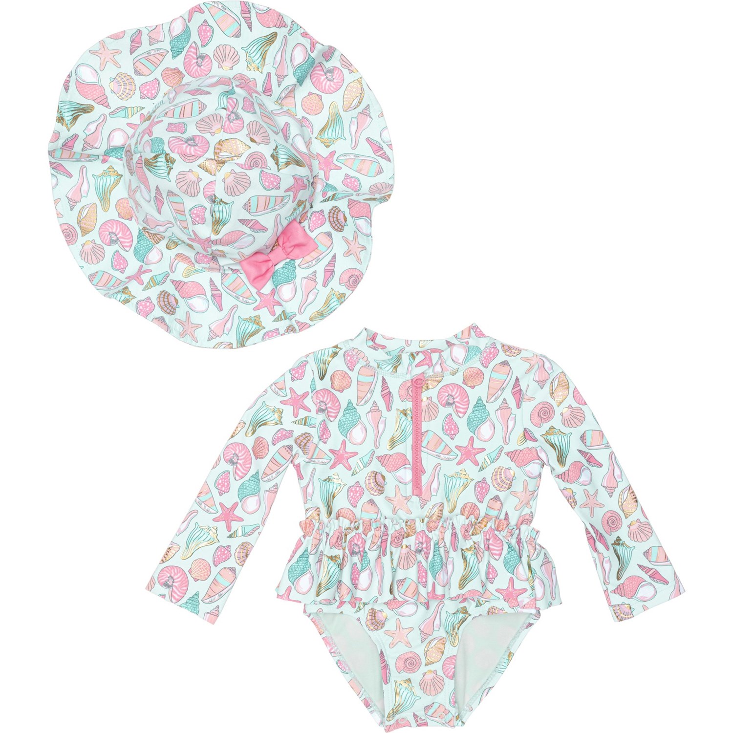 (取寄) フラップドゥードル インファント ガールズ パドル スーツ アンド ハット セット - Upf 50, ジップ ネック, ロング スリーブ Flapdoodles Infant Girls Paddle Suit and Hat Set - UPF 50, Zip Neck, Long Sleeve Sachet Pink