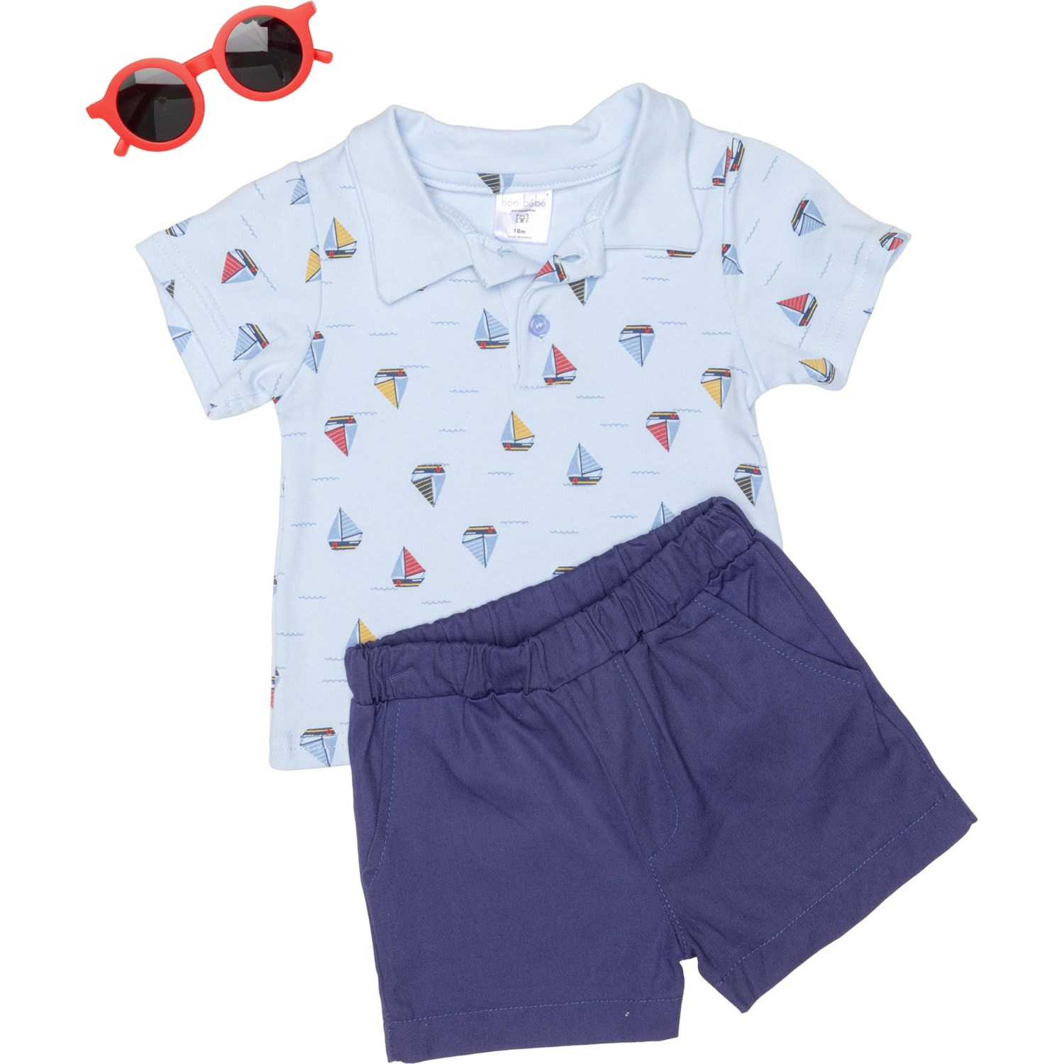 (取寄) ボンベベ インファント ボーイズ ポロ シャツ アンド ショーツ セット ウィズ サングラス - 3-ピース, ショート スリーブ Bon Bebe Infant Boys Polo Shirt and Shorts Set with Sunglasses - 3-Piece, Short Sleeve Multi