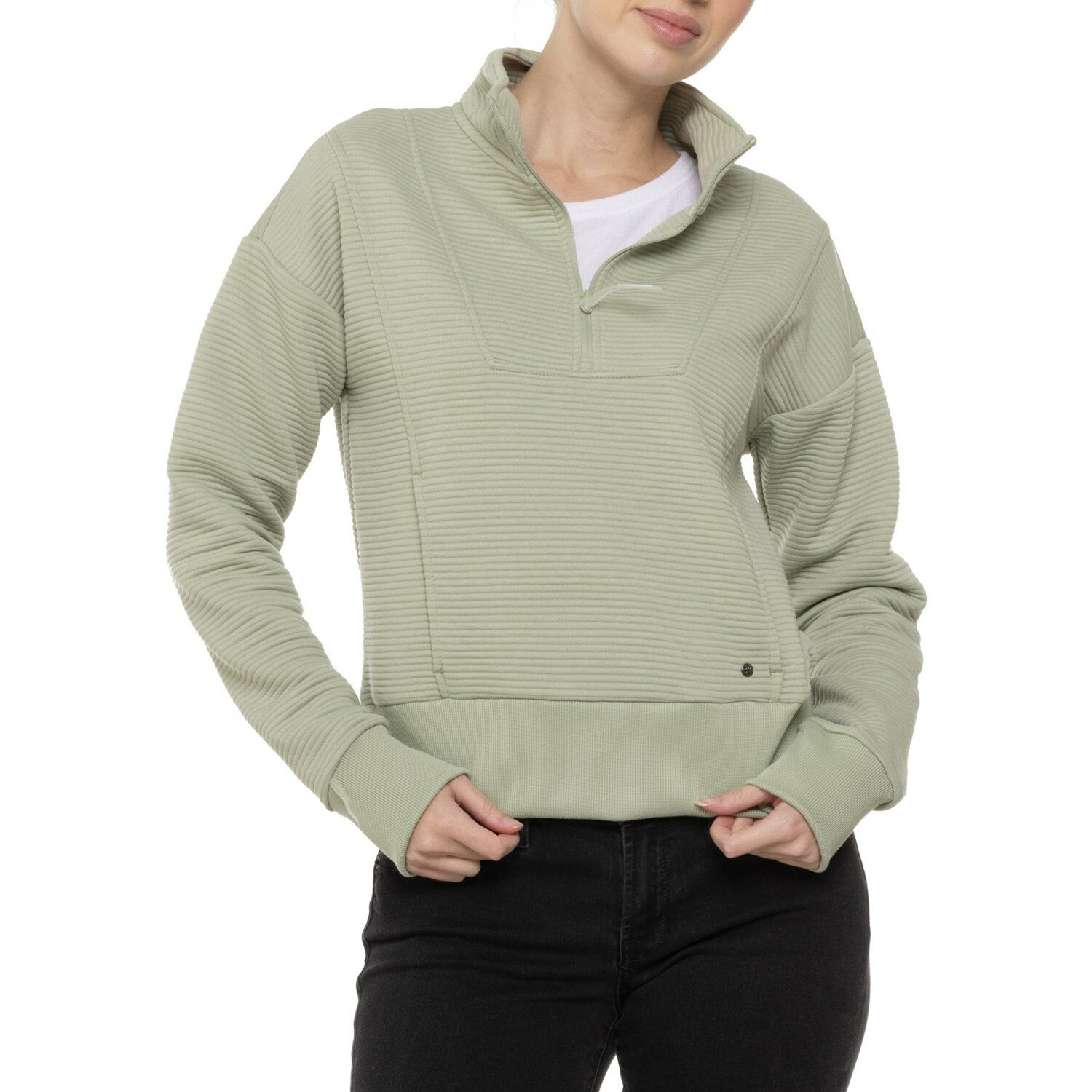 (取寄) ベアパウ オットマン リブド スキューバ シャツ - ジップ ネック, ロング スリーブ Bearpaw Ottoman Ribbed Scuba Shirt - Zip Neck, Long Sleeve Green