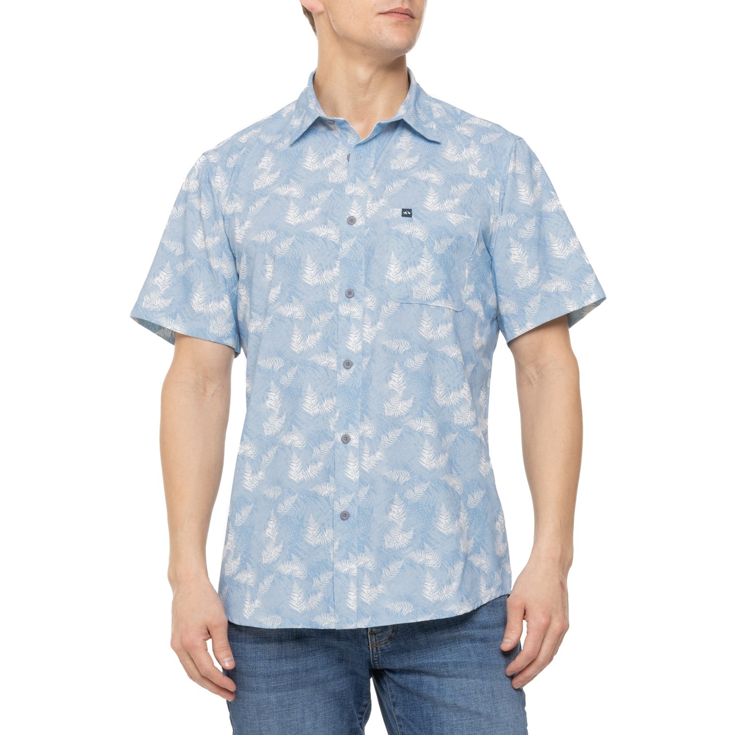 (取寄) ロウ ストレッチ-ウーブン シャツ - ショート スリーブ Fish Hippie Rowe Stretch-Woven Shirt - Short Sleeve Ice Melt