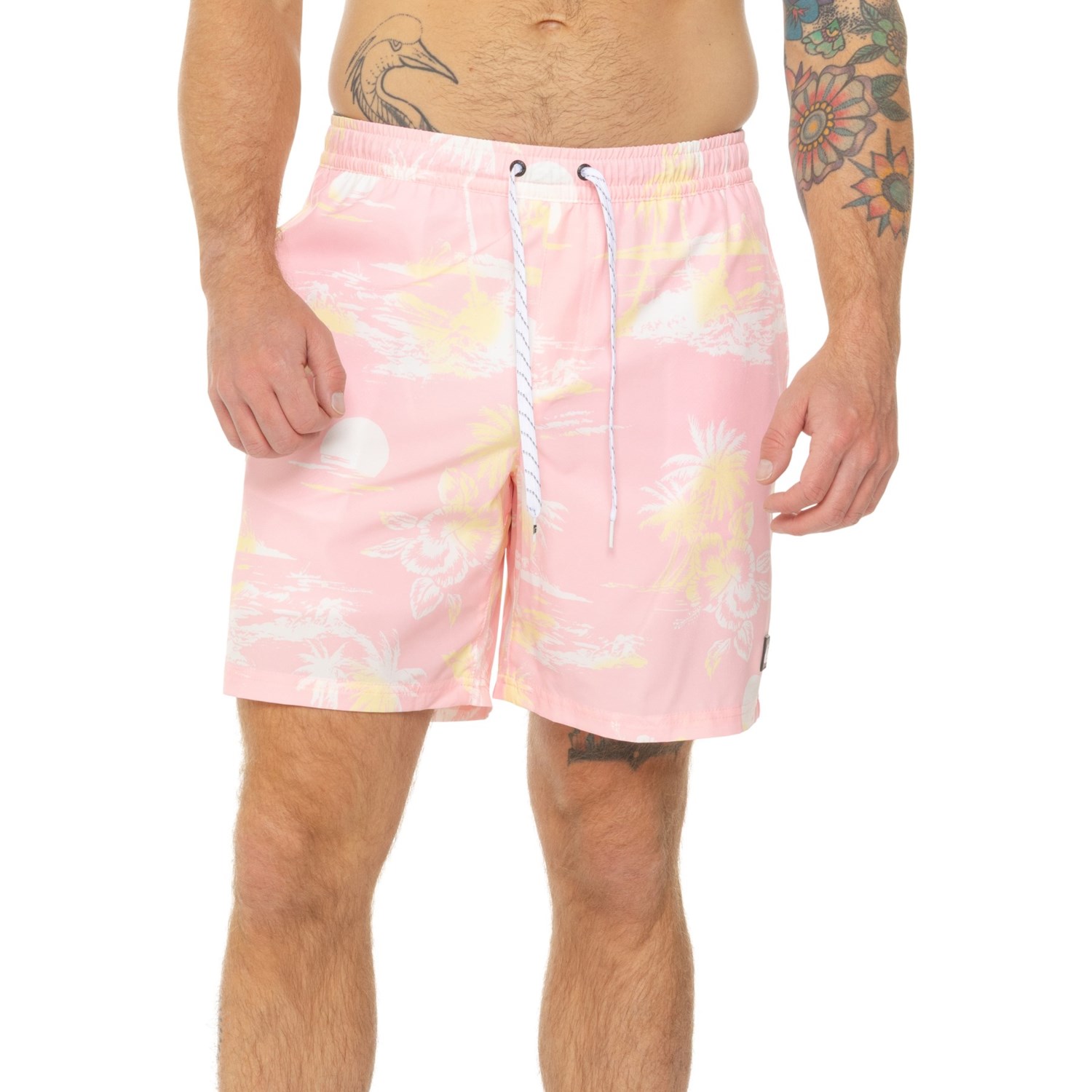 (取寄) クイックシルバー サンセット プリント スイム トランクス - ビルト-イン ライナー Quiksilver Sunset Print Swim Trunks - 17”, Built-In Liner Orchid